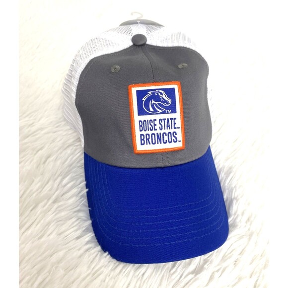 Captivating Hat Boise State Broncos Snapback Trucker Cap Blue White One Size - Picture 2 of 9